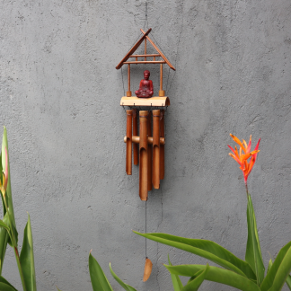 Bambus-Windspiel – Brauner Buddha, 6 Röhren