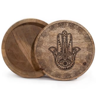 Runde Aufbewahrungsbox – Hamsa, Schwarz, 17,5 × 7,5 cm