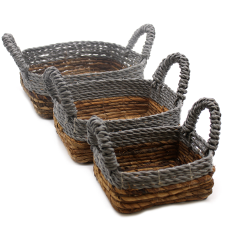 Eckige Körbe aus Bananenblatt und Raffia – 3er-Set