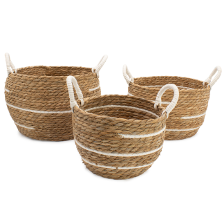 Große Körbe aus Baumwolle und Seegras – Naturstreifen, 3er-Set