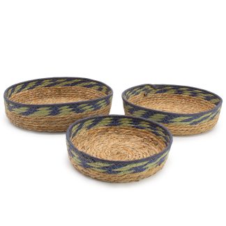 Flache Aufbewahrungskörbe – Natur, Grün und Blau, 3er-Set