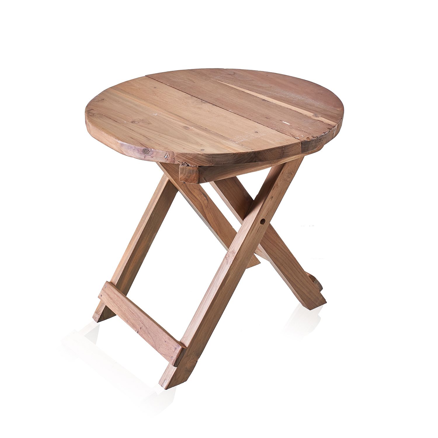 Runder klappbarer Beistelltisch aus recyceltem Teakholz – 50 × 50 cm