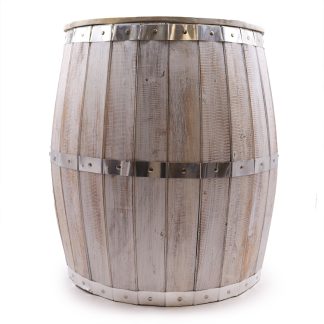 Fass-Beistelltisch mit Stauraum – Whitewash, 60 × 48,5 cm
