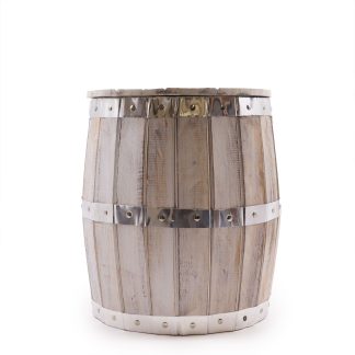 Fass-Hocker mit Stauraum – Whitewash, 38 × 32 cm