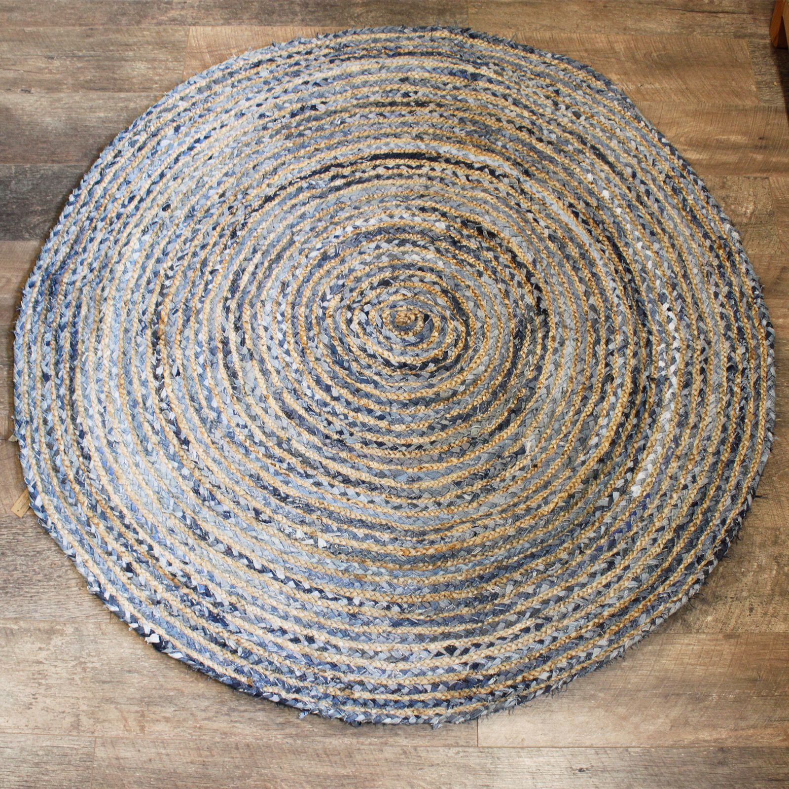 Runder Teppich aus Jute und recyceltem Denim – 150 cm