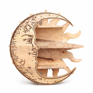 Wandregal aus Mangoholz – Sonne und Mond, drei Ebenen