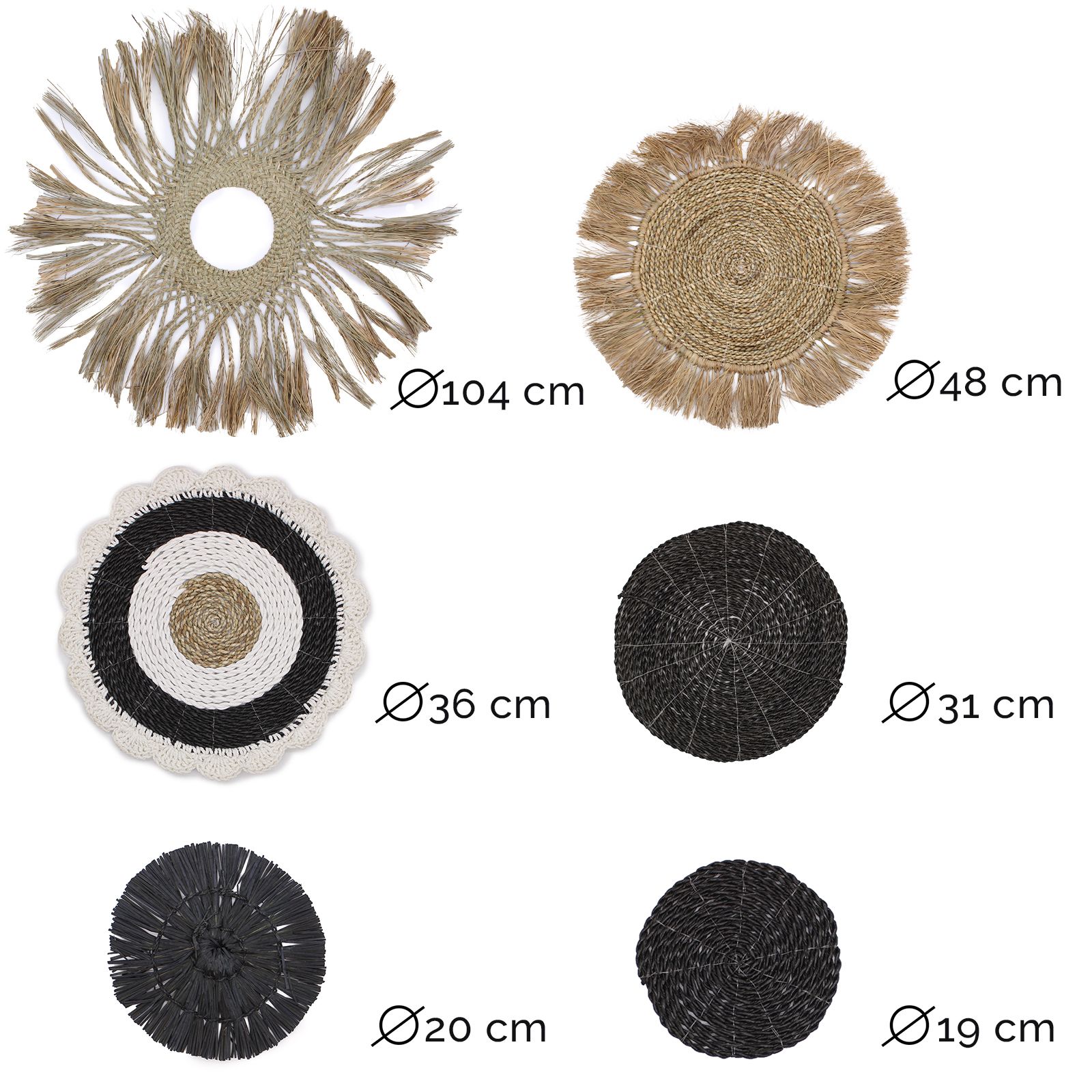 Wanddekoration aus Naturfasern – Abu-Abu, 6er-Set