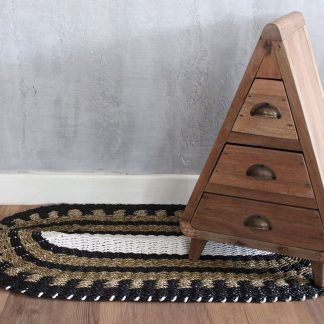 Ovaler Seegras-Teppich – Classic, Schwarz, Weiß und Natur, 60 × 120 cm