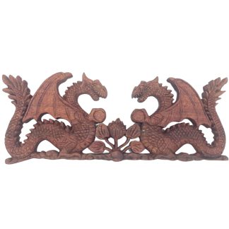 Geschnitzte Wanddekoration aus Suarholz – Zwei Drachen, 40 × 15 cm