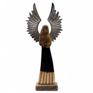 Großer Schutzengel aus Mangoholz mit Metallflügeln